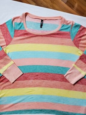 Torrid Rainbow Stripe Sleep Top 3X Plus Size Pastel Lounge Long Sleeve Cozy